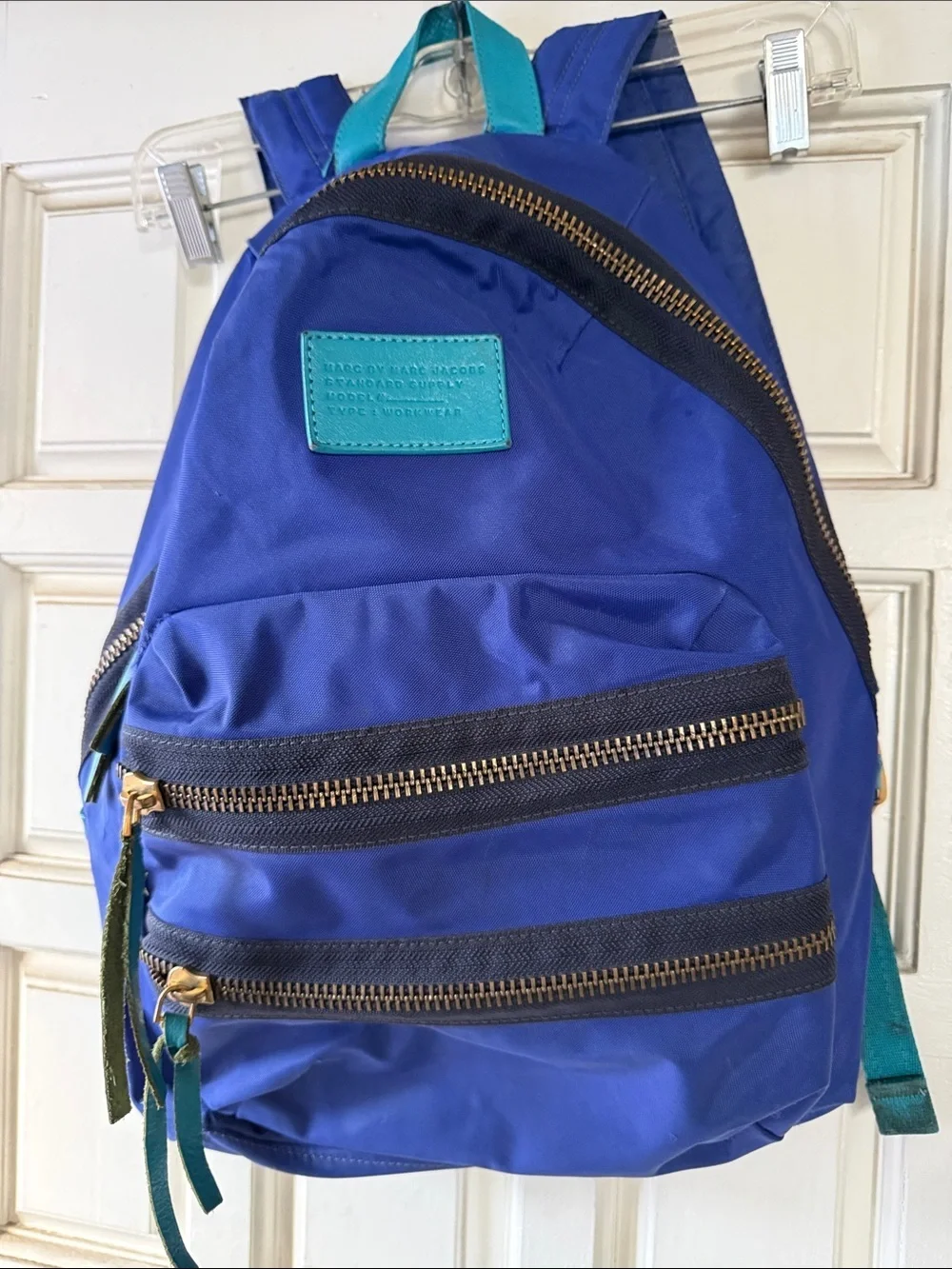 Marc by Marc Jacobs Standard Supply Workwear Nylon Backpack Blue Teal Leather